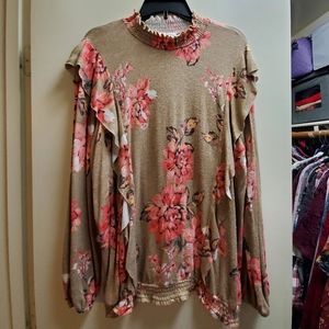 Ruffle accent mock-neck sweater